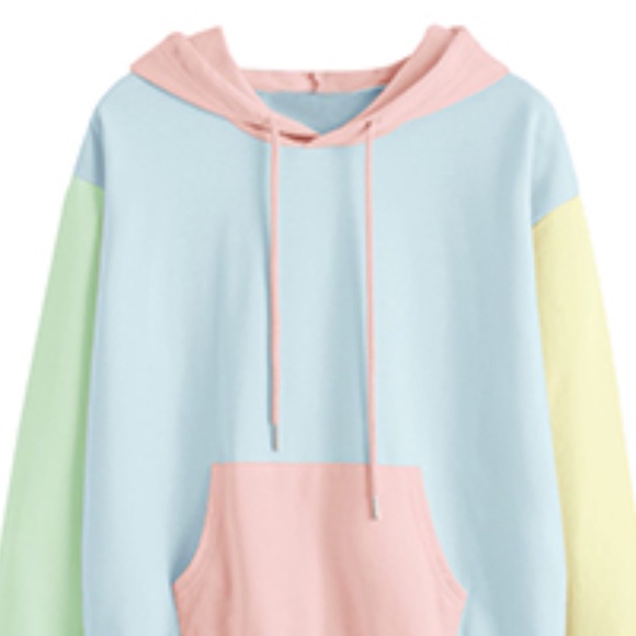 Shein Pastel Colorblock Drawstring Hoodie Front Pocket Pullover / Sz US Women XS - Picture 3 of 6